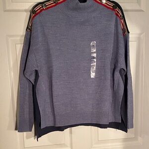 Tommy Hilfiger Light Blue Sweater with Red and Black Shoulder Stripes